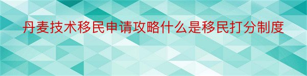 丹麦技术移民申请攻略什么是移民打分制度