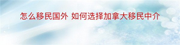 怎么移民国外 如何选择加拿大移民中介