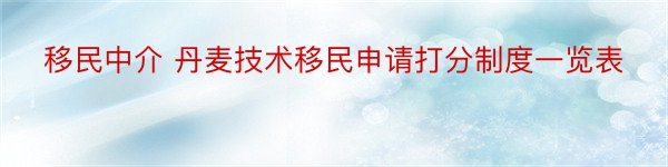 移民中介 丹麦技术移民申请打分制度一览表