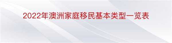 2022年澳洲家庭移民基本类型一览表