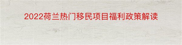 2022荷兰热门移民项目福利政策解读