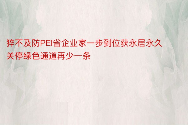 猝不及防PEI省企业家一步到位获永居永久关停绿色通道再少一条