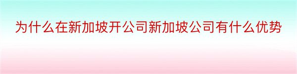 为什么在新加坡开公司新加坡公司有什么优势