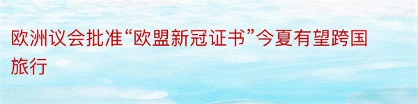 欧洲议会批准“欧盟新冠证书”今夏有望跨国旅行