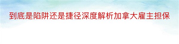 到底是陷阱还是捷径深度解析加拿大雇主担保